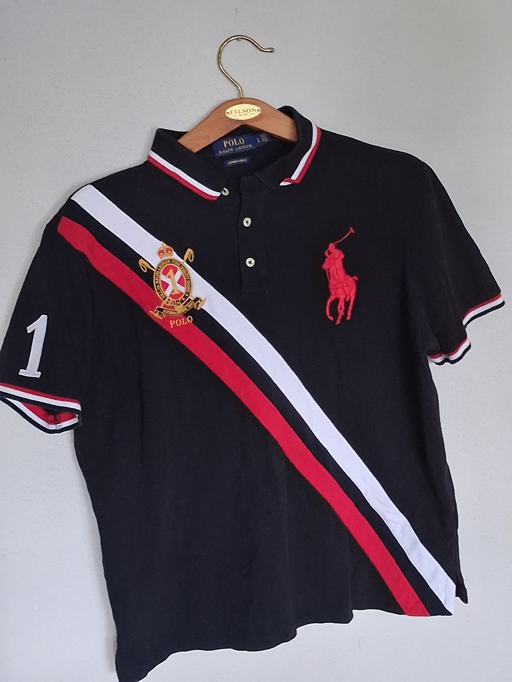Black Big Pony Polo Ralph Lauren sash-stripe polo shirt